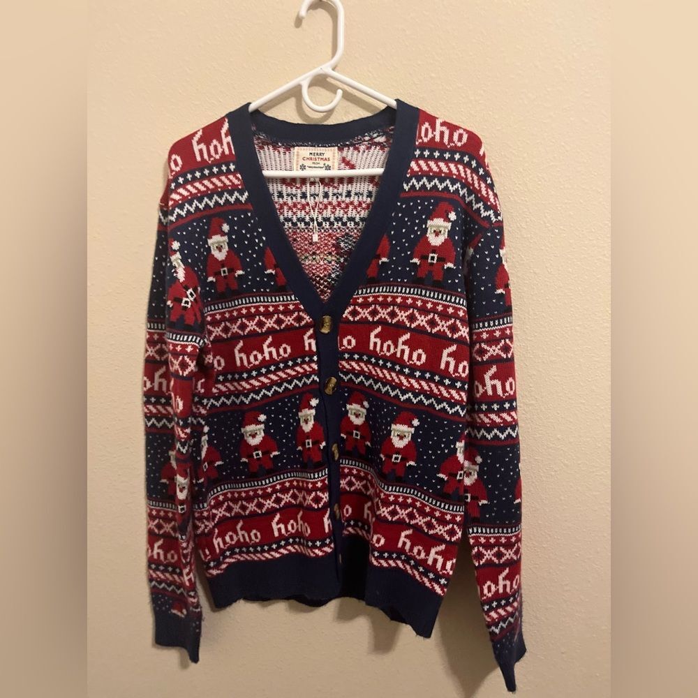 Daisys Boutique Festive Red and Blue Santa Cardigan